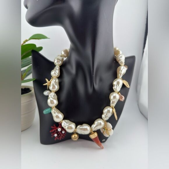 Statement Baroque Pearl Charm Necklace - Bold, Artistic & Unique - Picture 3 of 11
